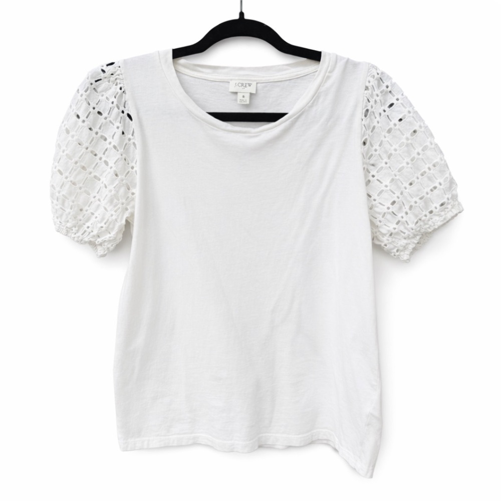 J Crew Eyelet Puff-sleeve Tee For Women Cream Boho Cottagecore Cotton Shirt Top